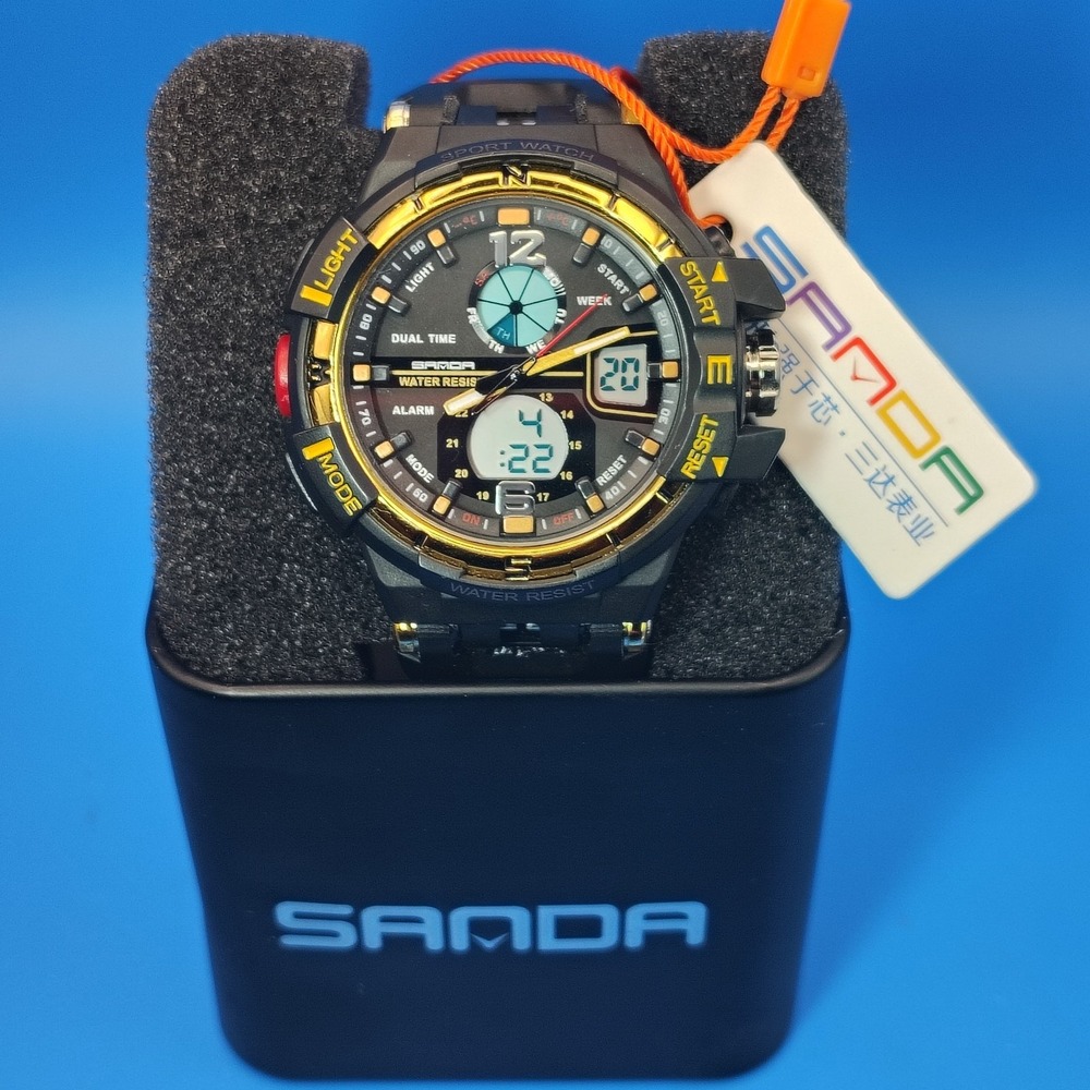 Sanda Ana-Digi Date 46mm Mens Quartz Military Sport‎ Watch With Lume In Box